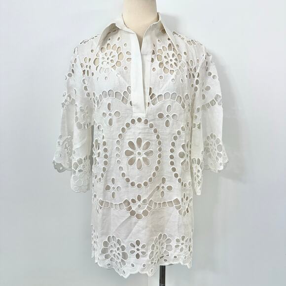ZIMMERMANN Lexi Embroidered Tunic Eyelet Sheer Top in Ivory 0 (US 4) NWT - Picture 2 of 13